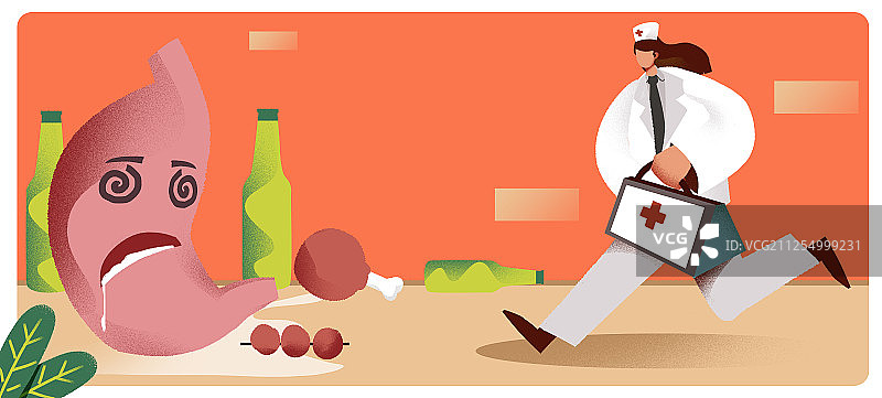卡通手绘胃疼胃酸胃病闪屏海报插画图片素材