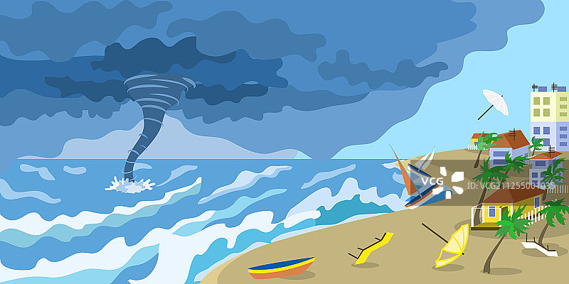 城市海滩风暴龙卷风概念banner扁平风格图片素材