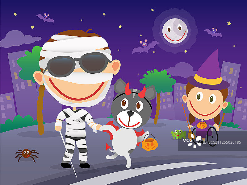 万圣节之夜装扮成木乃伊的失明男孩图片素材