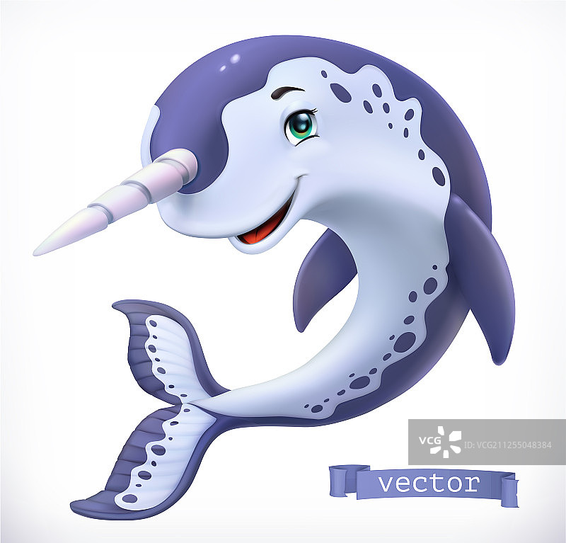 卡通独角鲸趣味动物3D图标图片素材