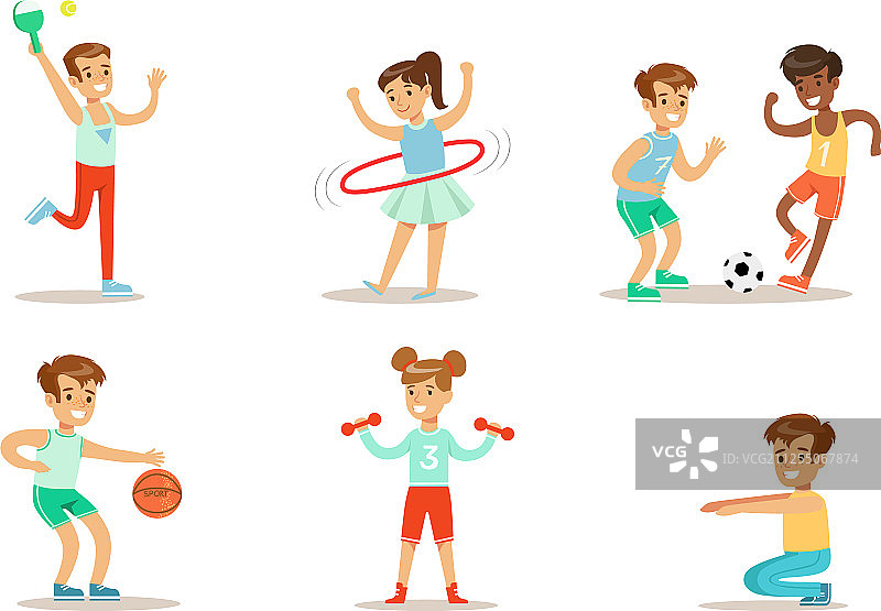 做不同运动的青少年儿童图片素材