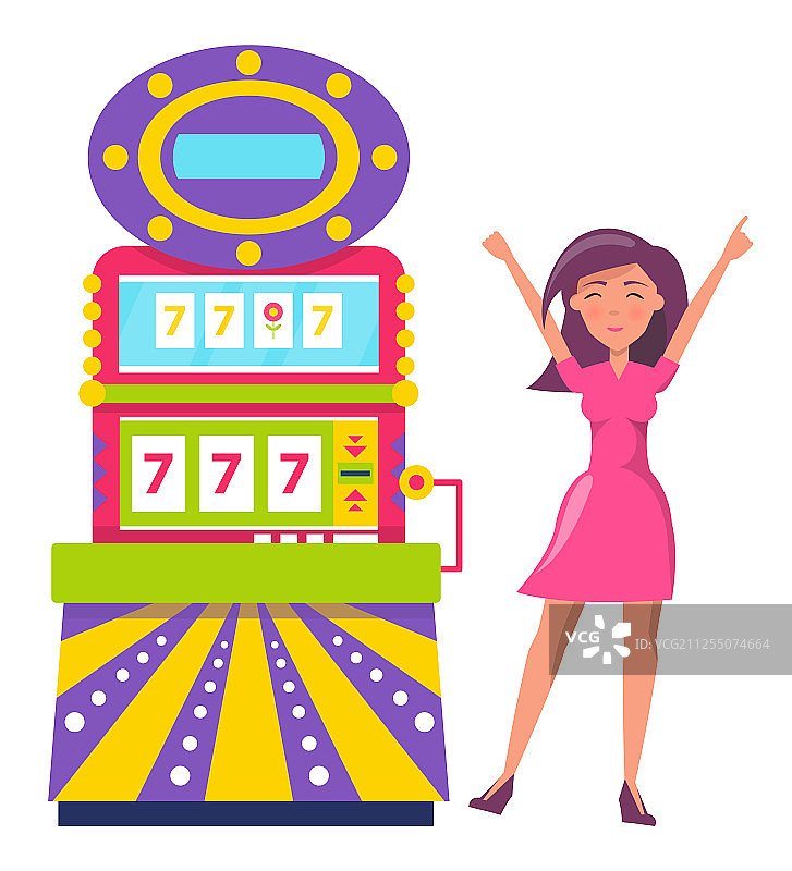 赢钱机器与快乐的女赌徒图片素材