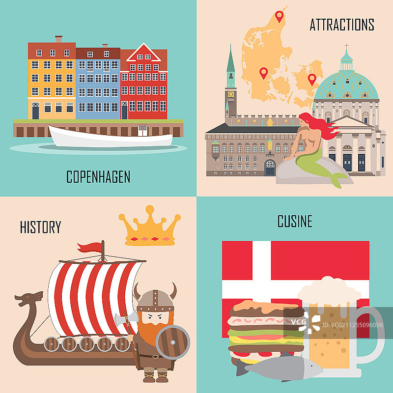 包含哥本哈根传统美食的丹麦套餐图片素材