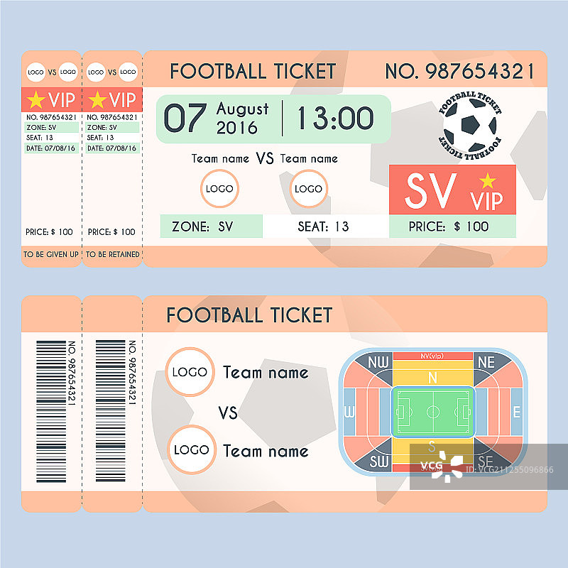 现代足球票设计与足球场图片素材