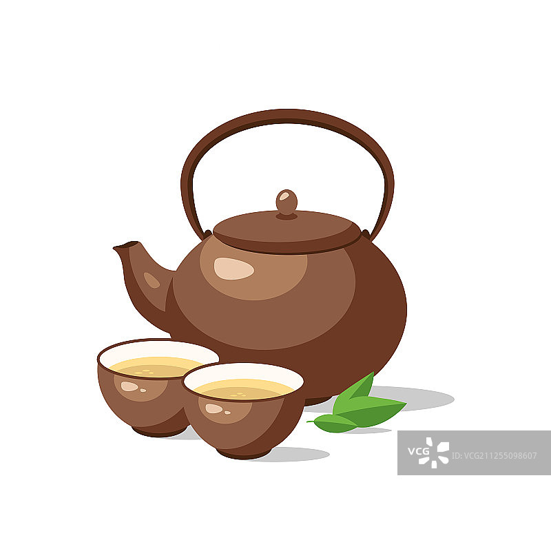 陶瓷茶壶与茶杯碗绿茶图片素材
