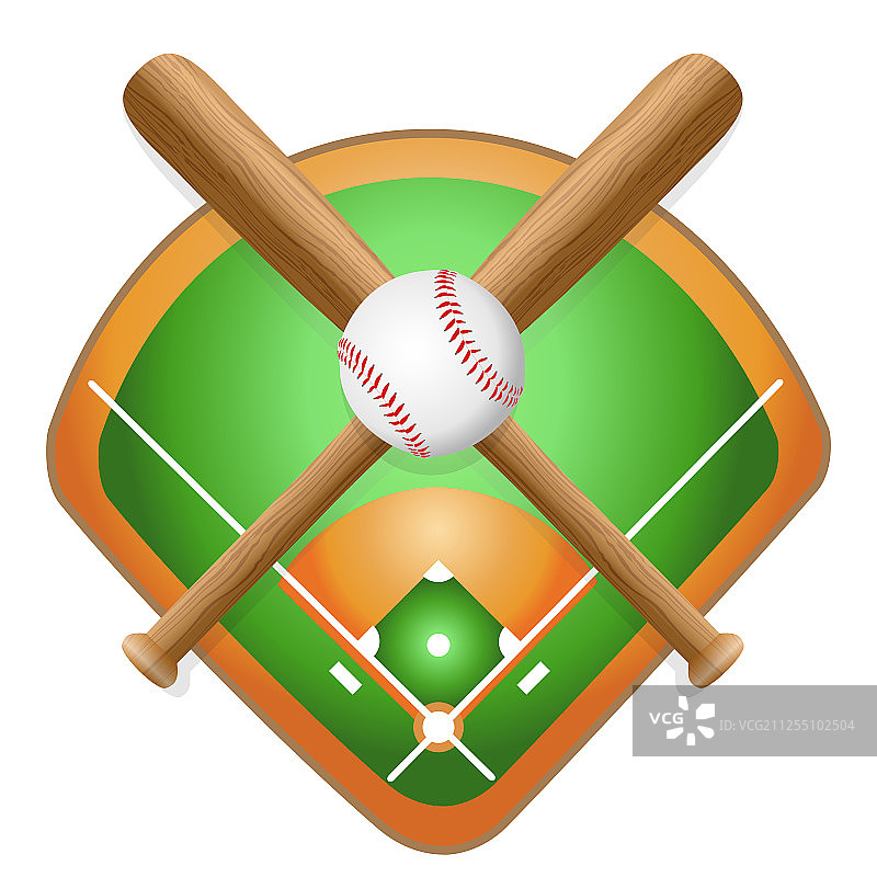 棒球皮球和木制球棒在球场上图片素材