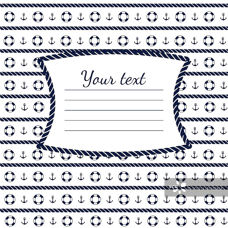 带锚绳的蓝白色海军风相框图片素材