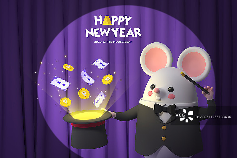 2020新年快乐，逼真的3D老鼠角色014图片素材