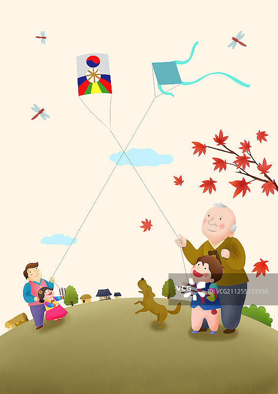 幸福的一家人过韩国感恩节，中秋节图片素材