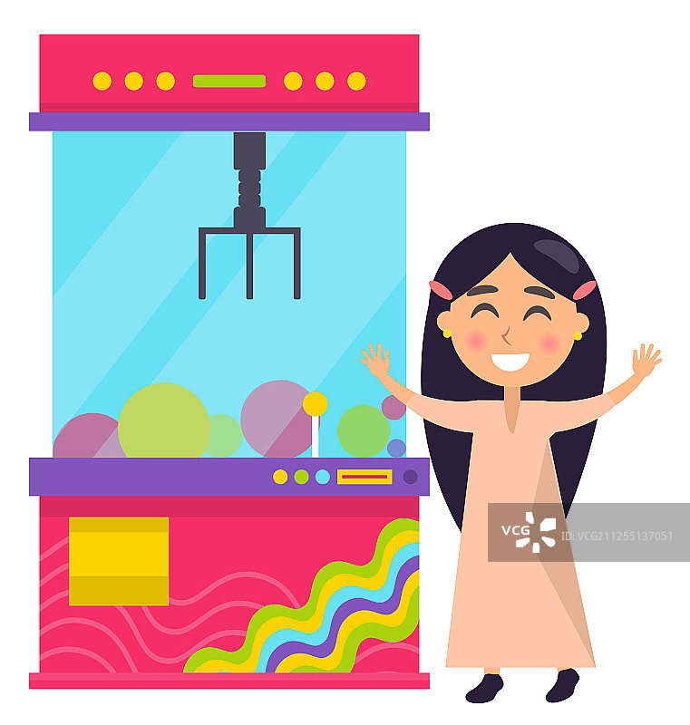 玩粉色复古娃娃机的女孩图片素材