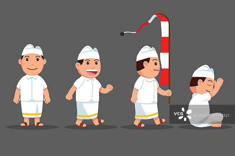 可爱的巴厘岛男孩卡通人物套装图片素材