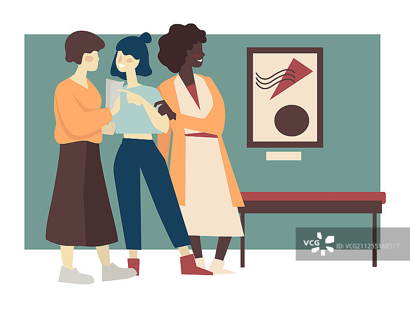 闺蜜参观美术馆展览图片素材