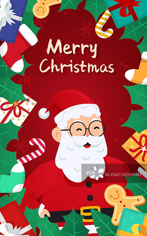 圣诞节平安夜圣诞老人贺卡庆祝扁平背景插画图片素材