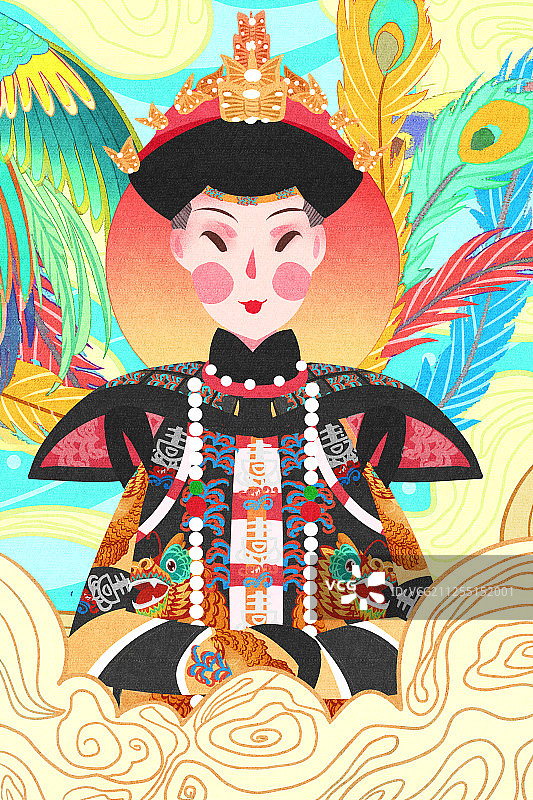 国朝风中国清朝皇后喜服插画图片素材