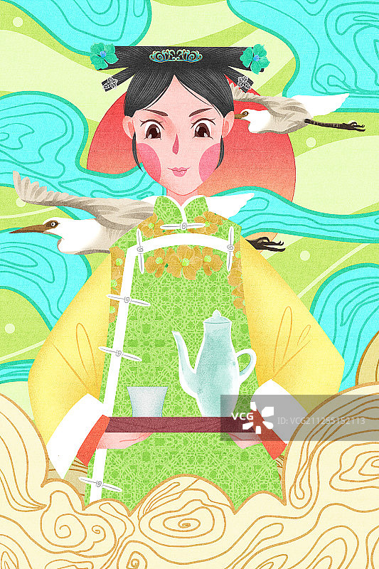 国朝风中国清朝宫女插画图片素材