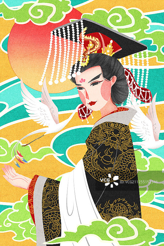 国朝风中国唐朝女皇武则天插画图片素材