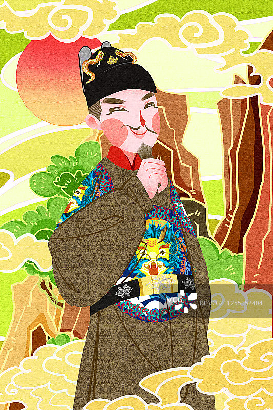 国朝风中国明朝皇帝插画图片素材