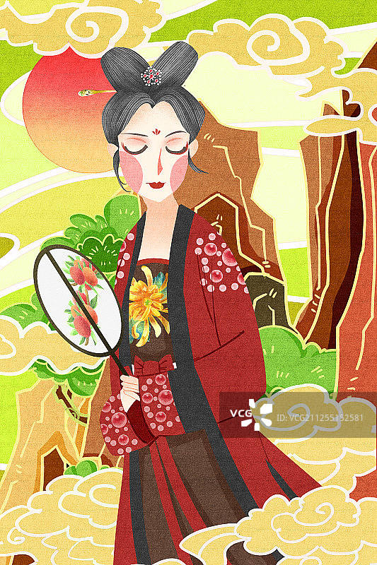 国朝风中国宋朝女性服饰插画图片素材