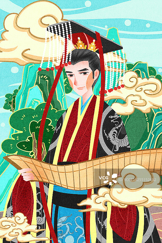 国朝风中国汉朝皇帝插画图片素材