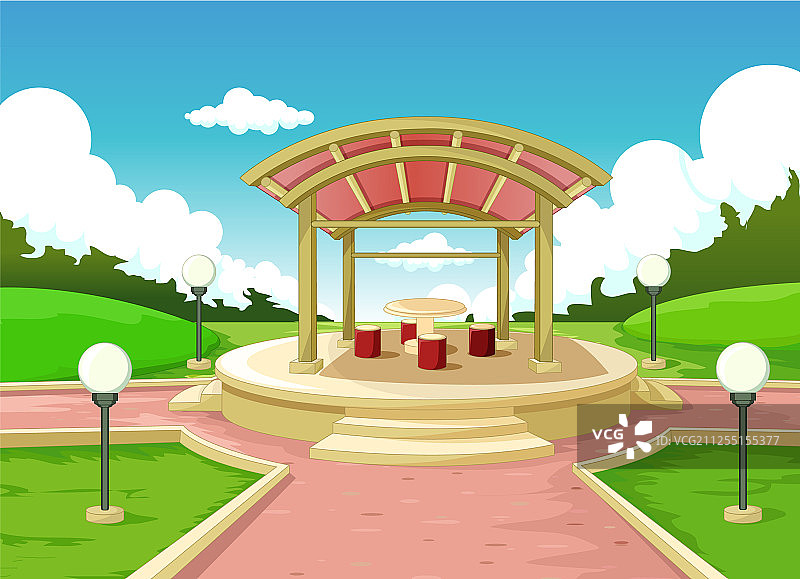 带建筑的草山公园景观图片素材