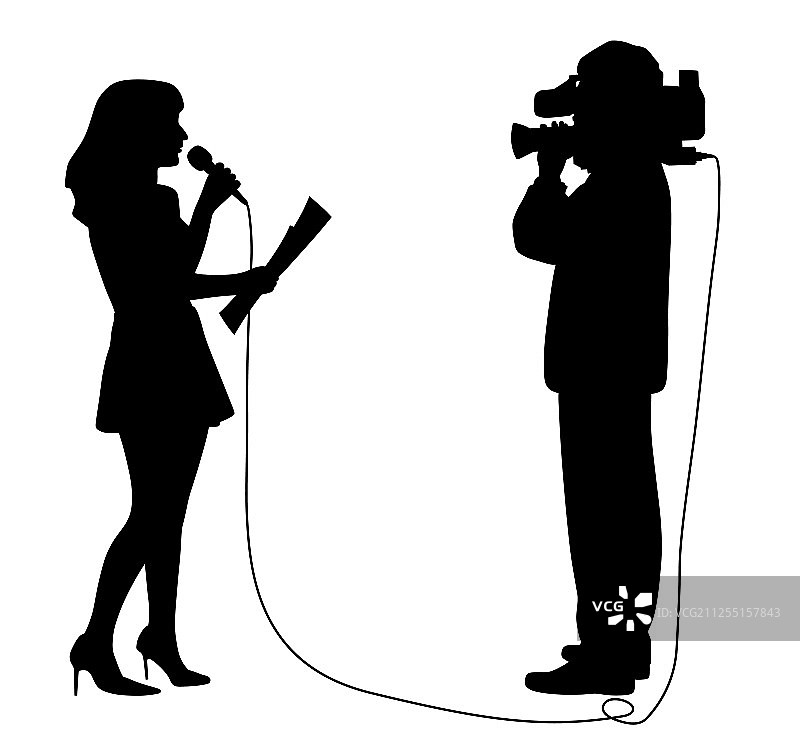 女记者和摄像师报道图片素材