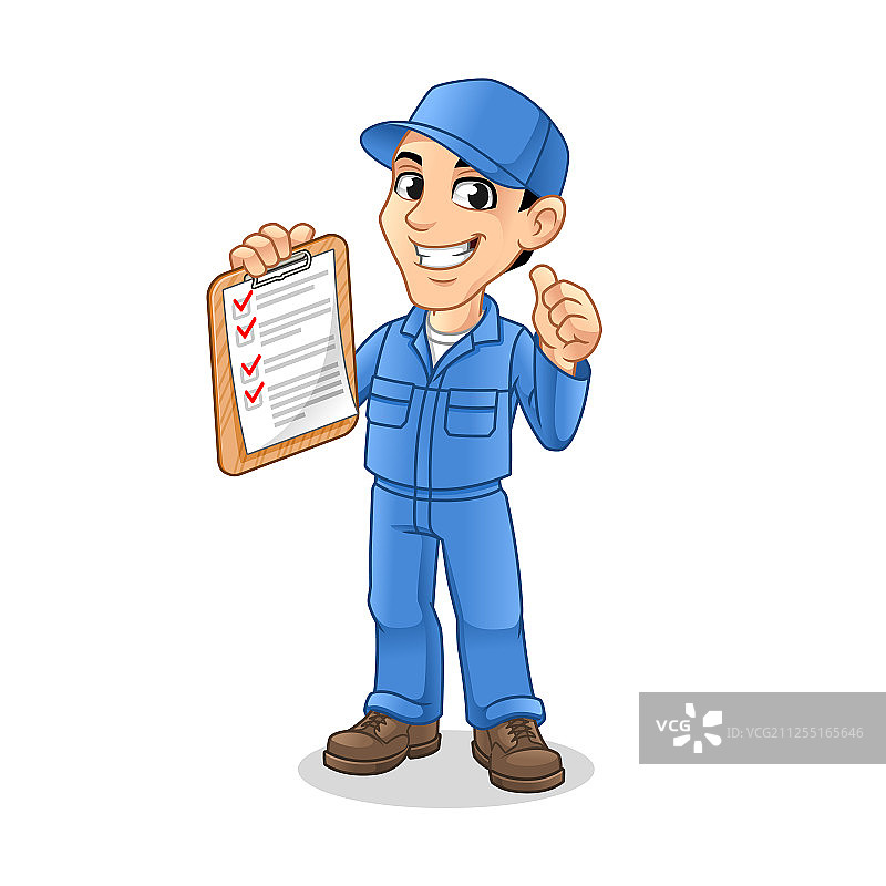 机械师拿着写字板竖起大拇指图片素材