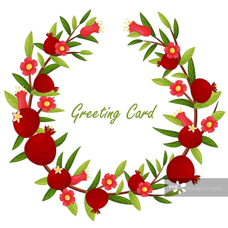 石榴花环贺卡图片素材