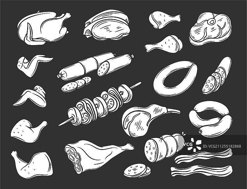 美食剪影肉类产品集图片素材