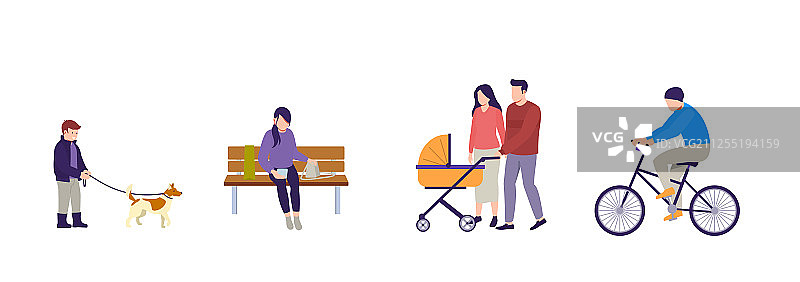 人们推着婴儿车行走图片素材