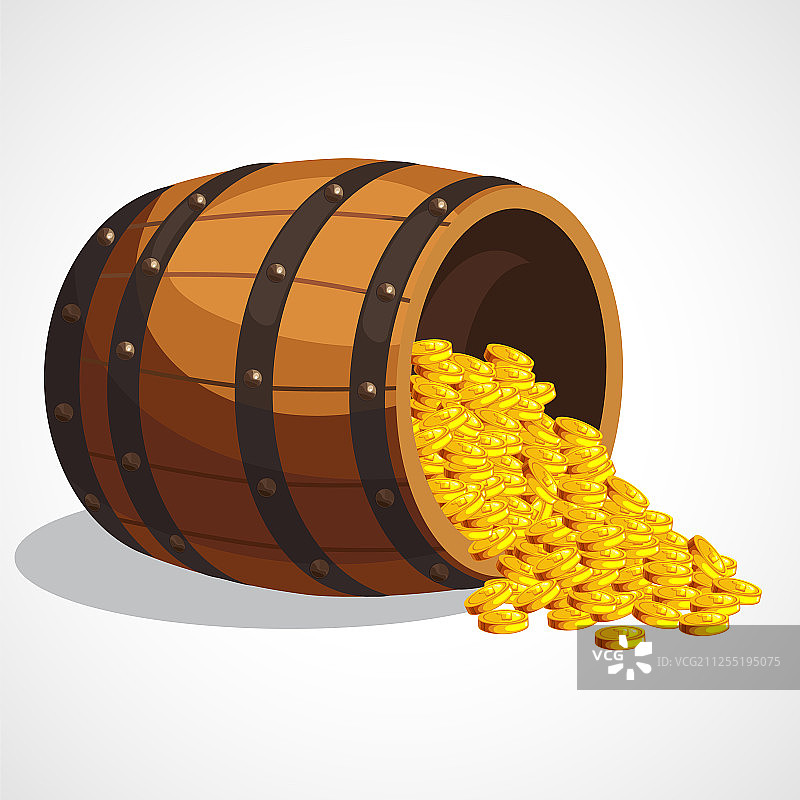 卡通木制金币桶图片素材