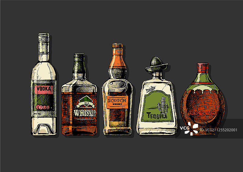 瓶装蒸馏酒精饮品图片素材