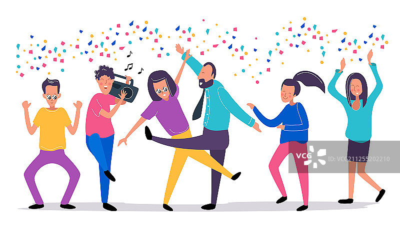 在俱乐部里跳舞的年轻人和五彩纸屑图片素材