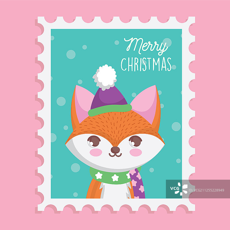 戴帽子和围巾的狐狸圣诞印章图片素材