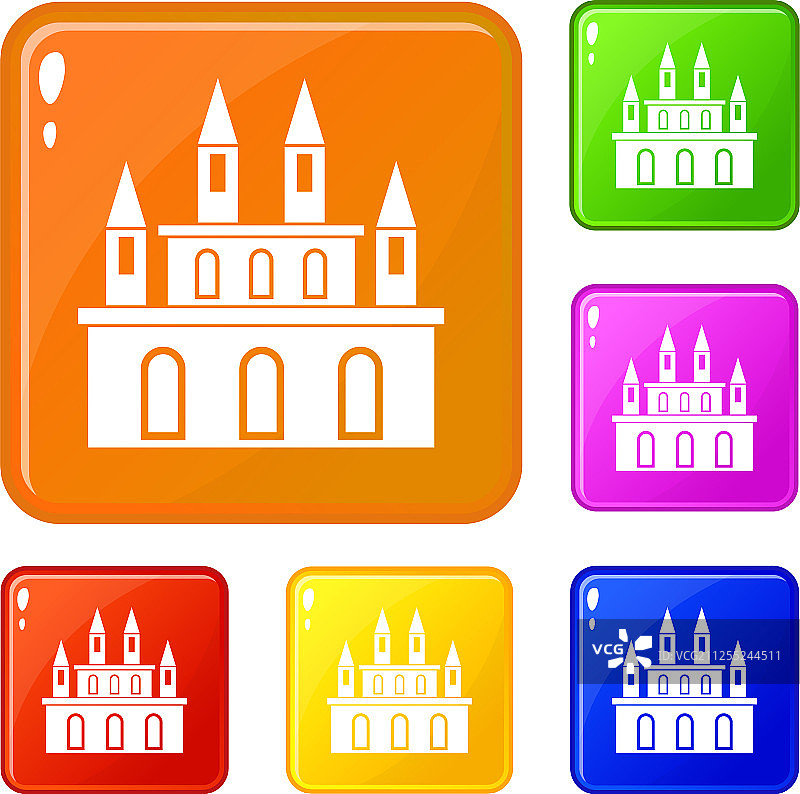中世纪城堡图标彩色合集图片素材