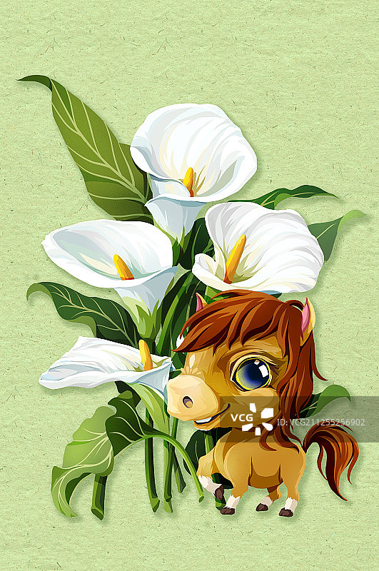 十二生肖之马与马蹄莲图片素材