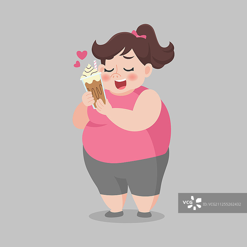 胖女人喜欢喝冰咖啡图片素材