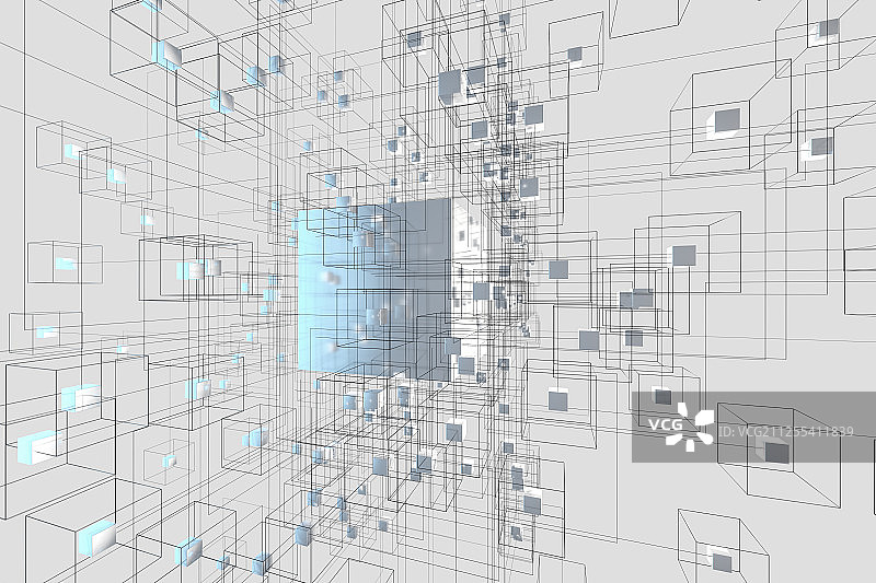 方块与线条组成的科技背景 三维渲染图片素材
