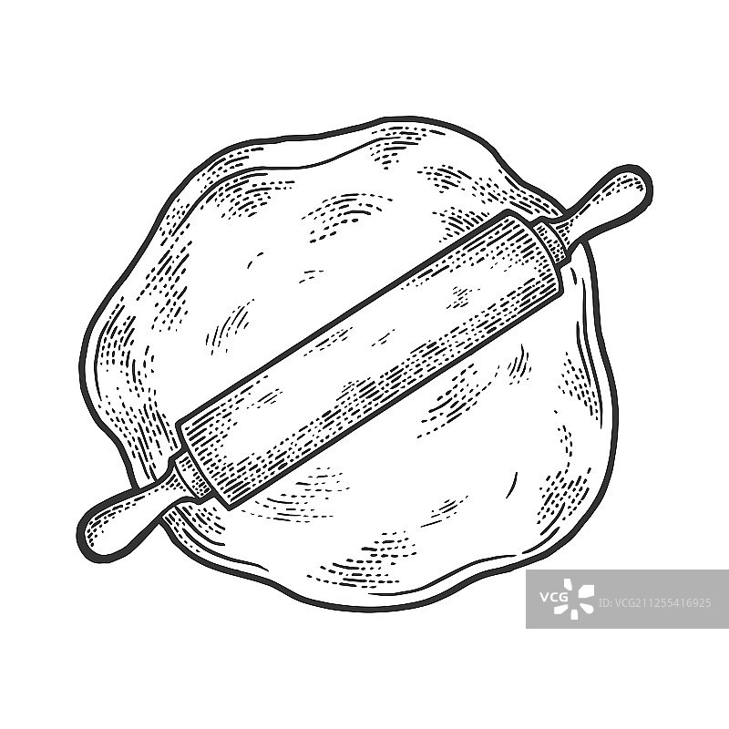 擀面杖和面团素描雕刻图片素材