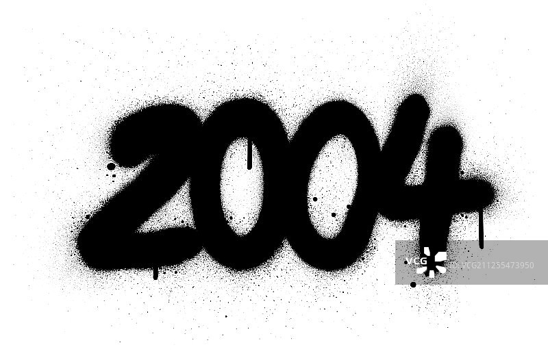 白色墙上黑色的2004涂鸦数字图片素材