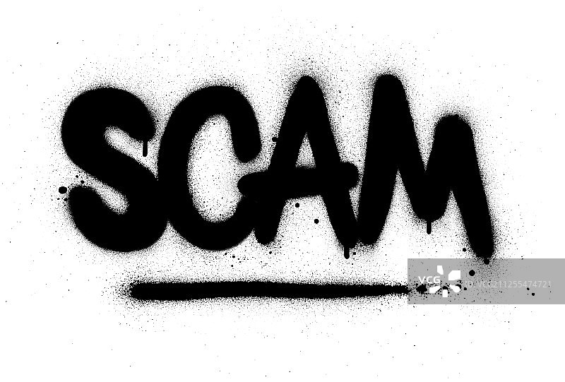 涂鸦诈骗字样黑色喷涂在白色墙上图片素材