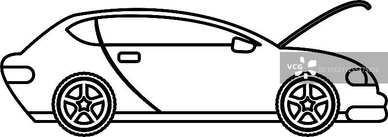 引擎盖打开的汽车和修理工图标图片素材