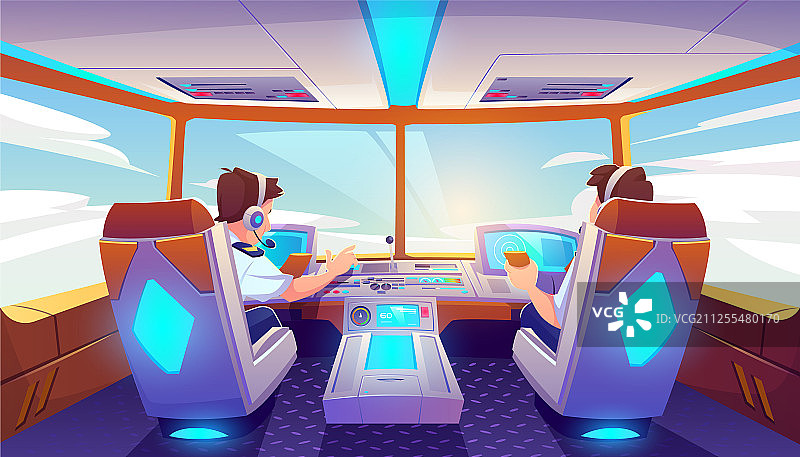 飞机驾驶舱内带控制面板的飞行员图片素材