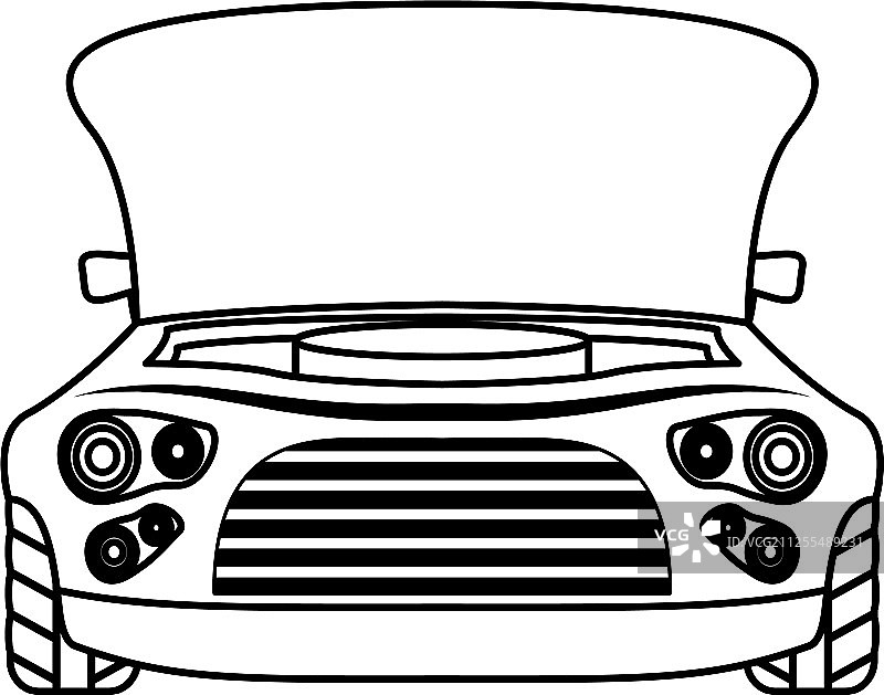 引擎盖打开的汽车和修理工图标图片素材