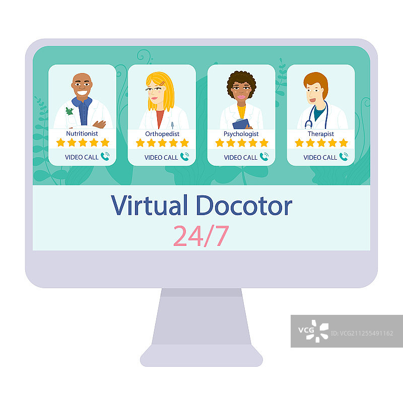 带有虚拟医生扁平风格的电脑图片素材