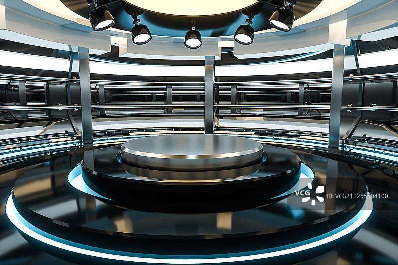 科技感圆形建筑室内场景 三维渲染图片素材