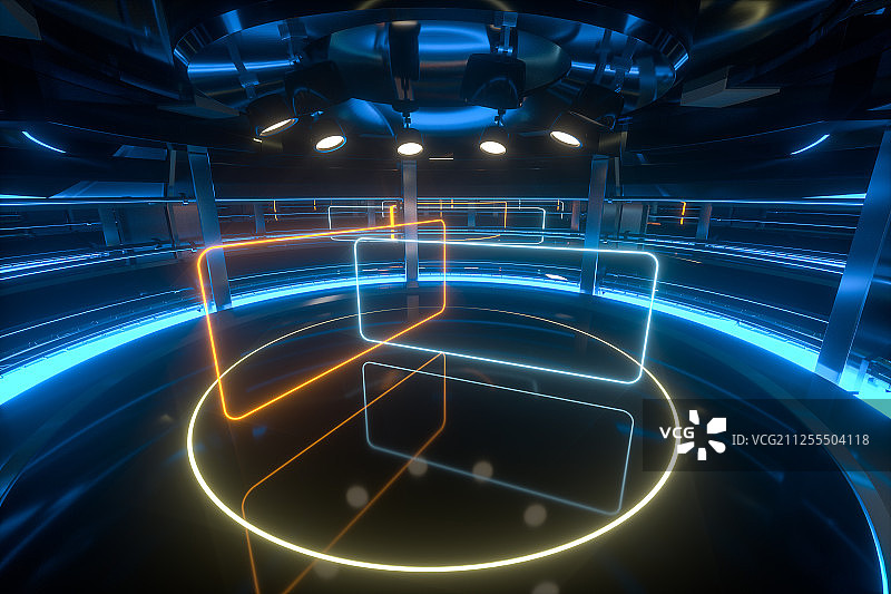 夜晚的竞技场与灯光场景 三维渲染图片素材