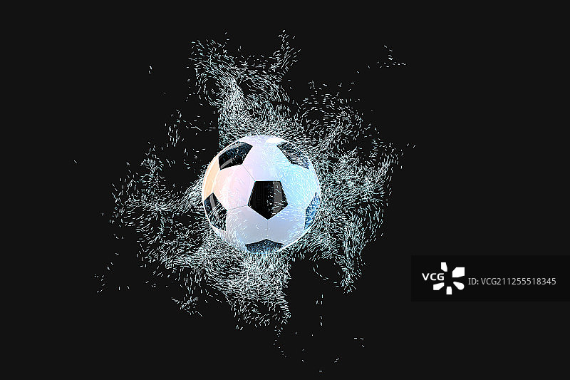 燃烧的足球与飞舞的粒子 三维渲染图片素材