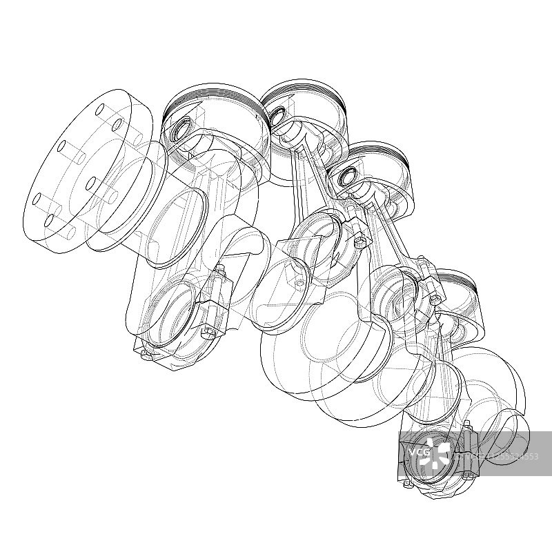 发动机活塞轮廓渲染3D图图片素材