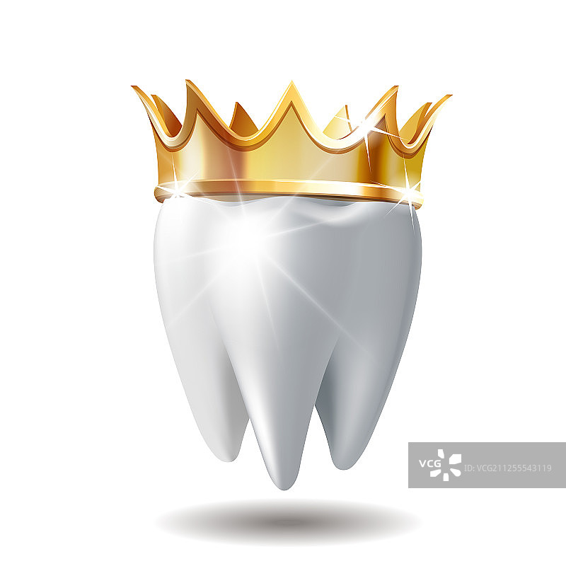 金色皇冠中逼真的白色牙齿图片素材