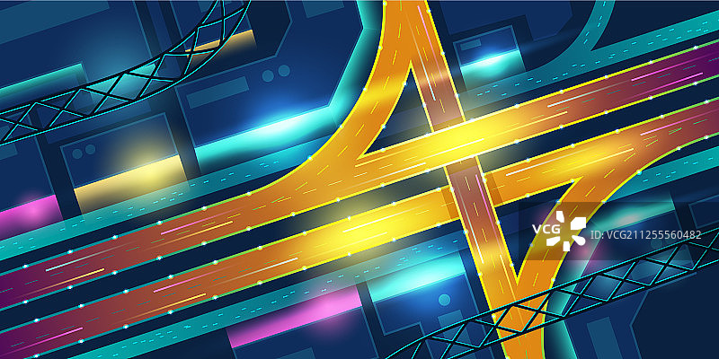 带有交通枢纽的夜间城市鸟瞰图图片素材